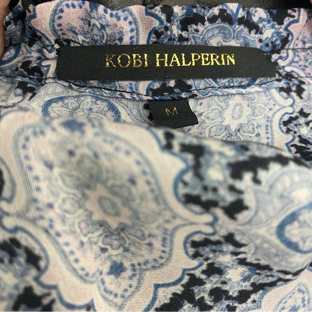 Kobi Halperin Size Med Patterned Blouse, Ruffle, Long Sleeve, 100% Silk - Picture 4 of 5